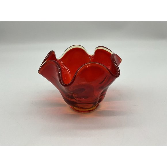 LE Smith Amberina Glass Pedestal Bowl Red Vintage Mid Century Modern - Picture 12 of 16